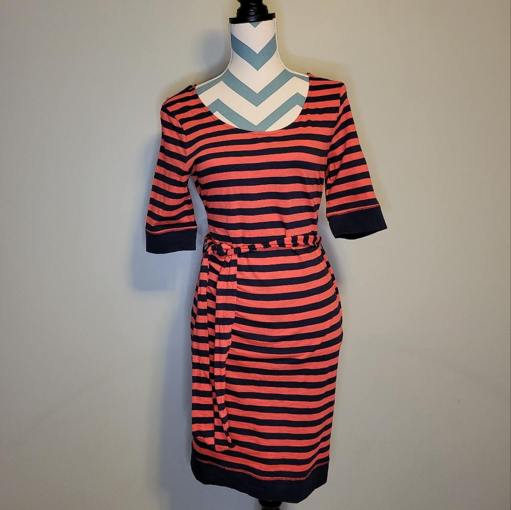 Banana Republic Navy & Orange Striped 3/4 Sleeve Dress NWT Size S